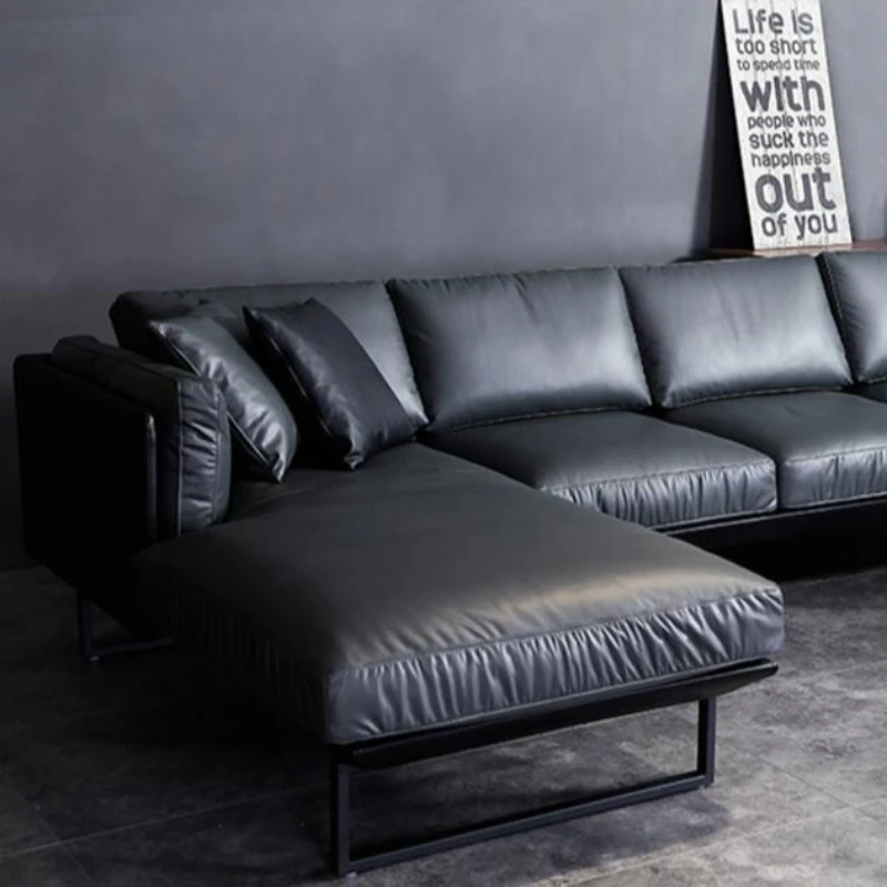 

Nordic minimalist small apartment first-layer yellow cowhide combination sofa modern simple living room down fabric sofa