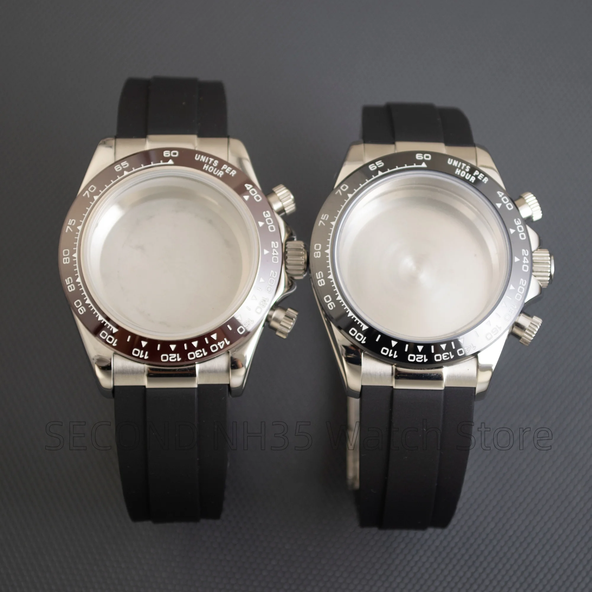 

39.5mm VK63 Watch Case Rubber Strap Sapphire Crystal Quartz Chronograph Ceramic Bezel Water Resistant for Daytona VK63 VK64 MOD
