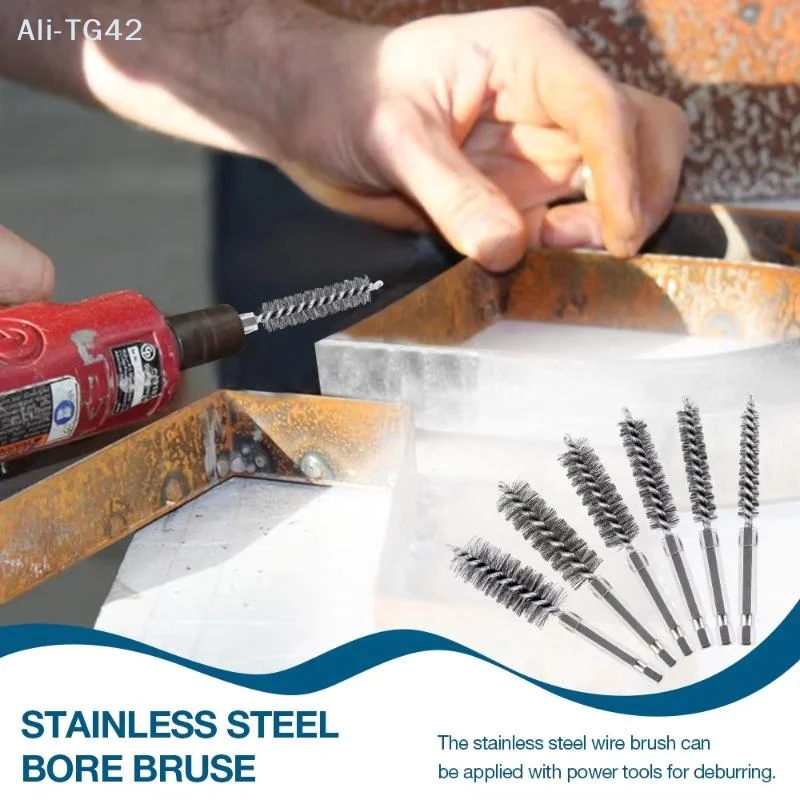 pogyrt 6/8/10/12/14Pcs 8-19mm Stainless Steel Pipe Cleaning Brush 1/4 Hexagonal Wire Brush For Electric Drill Cleaning Tool