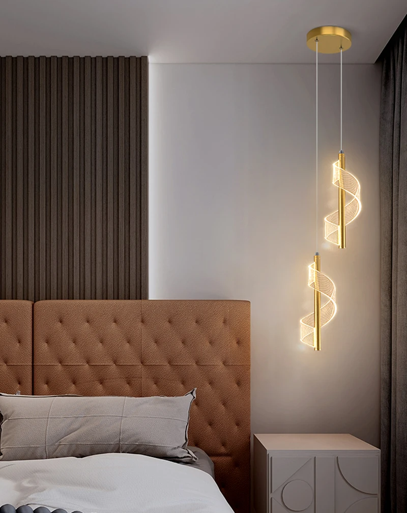 Modern Creative Led Pendant Lamp Bedroom Bedside Home Decoration Indoor Hanging Light Fixture Spiral Gold Black Gloss