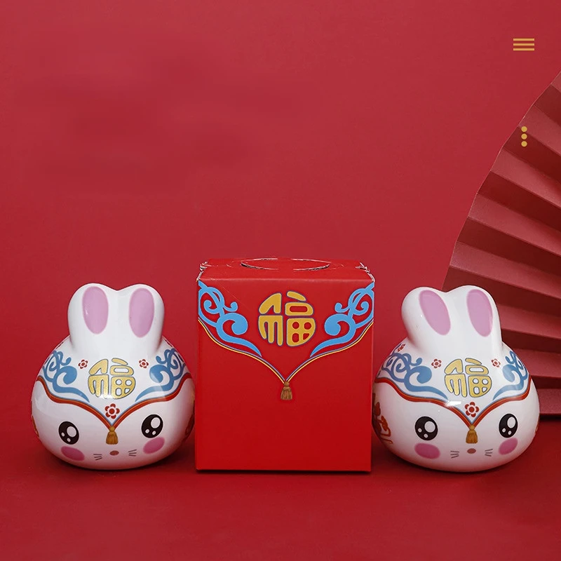 Ceramic Piggy Bank Japanese Cartoon Lucky Rabbit Ornaments Coin Jar Opening Gift Front Desk Ornaments Decoration Children's Gift