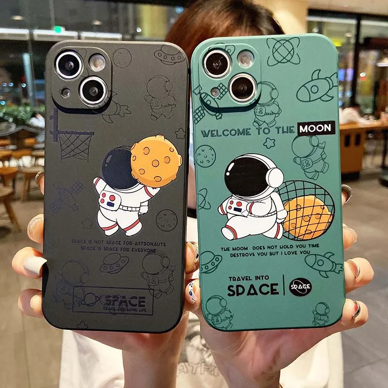 Cartoon Basketball Astronaut Phone Case for iPhone 13 12 11 Pro Max Mini X XR XS Max 10 7 8 6 6s Plus Se 2020 Soft Silicon Case