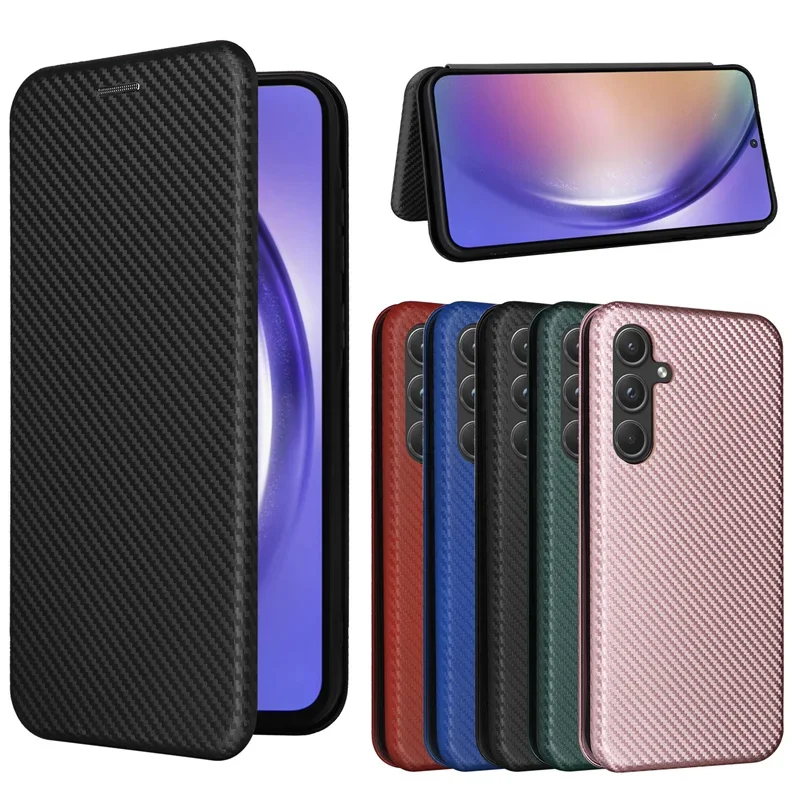 

For Samsung Galaxy A55 A35 A15 Carbon Fiber Grain Leather Flip Case Carbon FiberBusiness Magnetic Wallet Card Slot Slim Cover