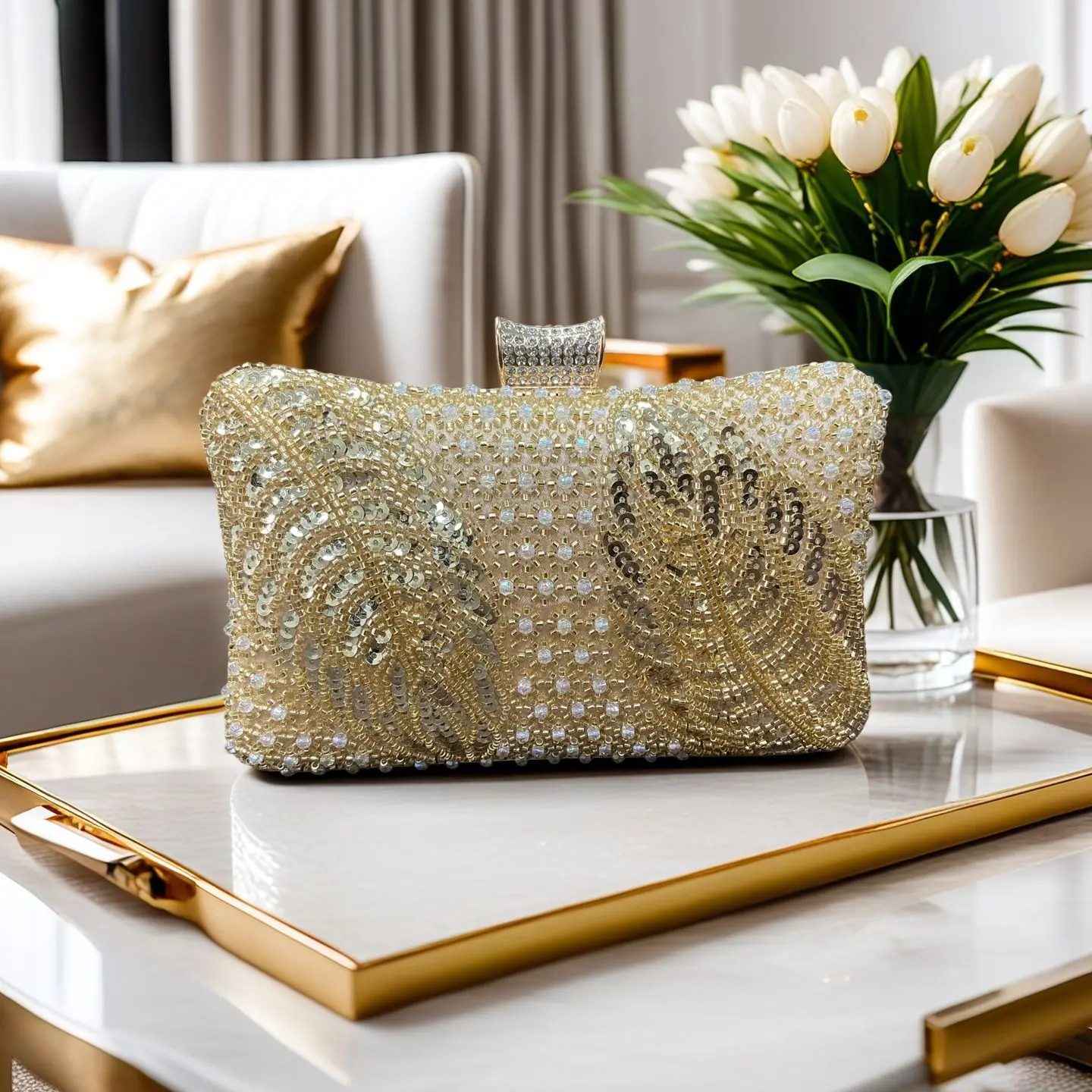 

Golden Color Luxury Dinner Evening Bags Wedding Party Chain Shoulder Bag Crossbody For Women Fashion Fine Clutches Purse Femme