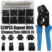 520Pcs Dupont 2.54mm Pin Terminal Connectors With SN-01BM XH2.54 SM Plug Spring Clamp Crimping Tool Crimping Pliers AWG28-20