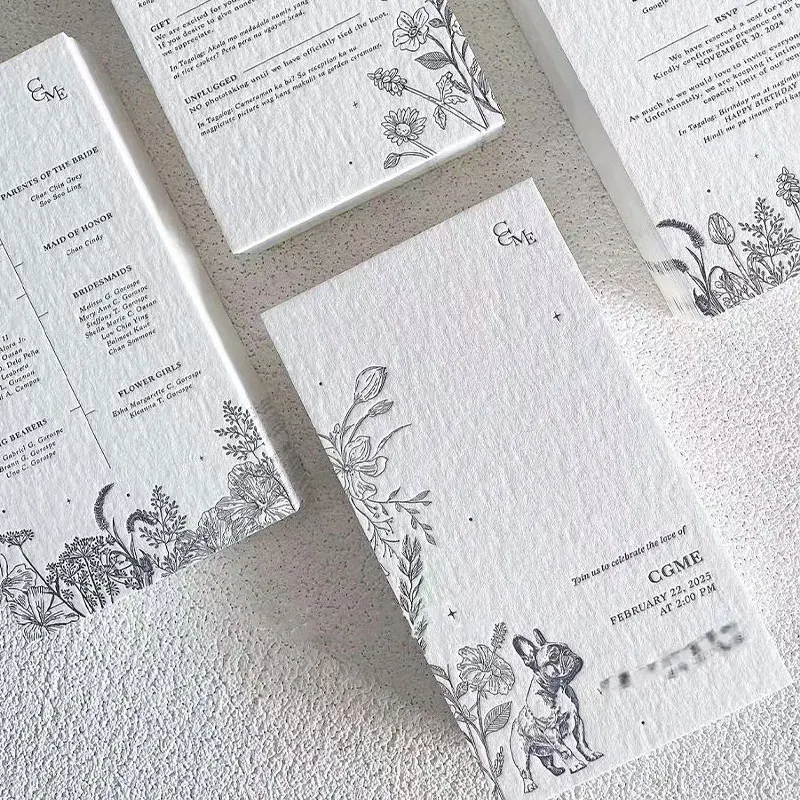 200Pcs Custom Business Cards 3D Texture Paper Wedding Invitation Cards Debossed Embossed 600gsm Cotton Paper Thank You Card