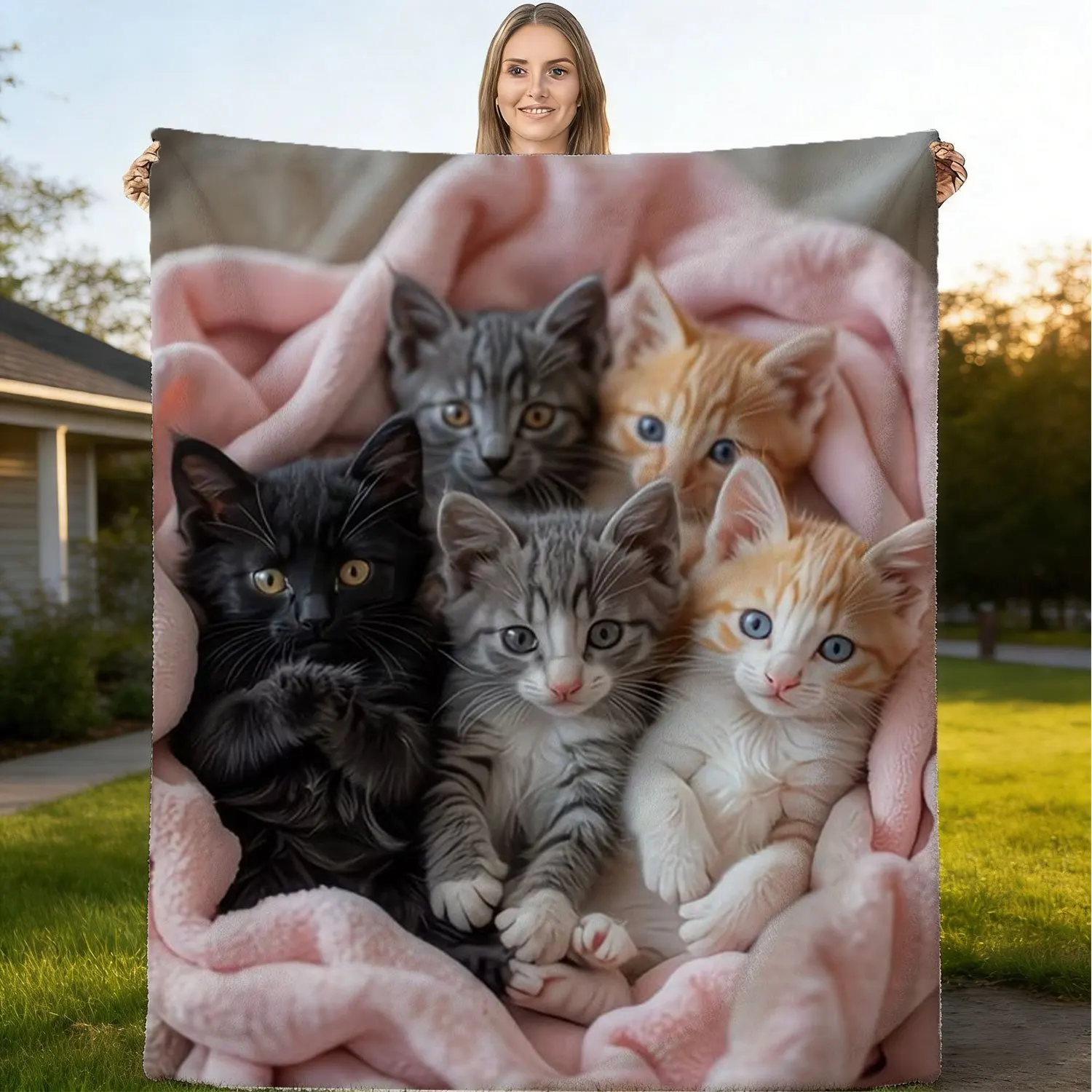 1pc of Soft and Warm Adorable Kitten Print Outdoor Blanket, a Soft and Cozy Warm Blanket, a Versatile Office Blanket, an Outdoor