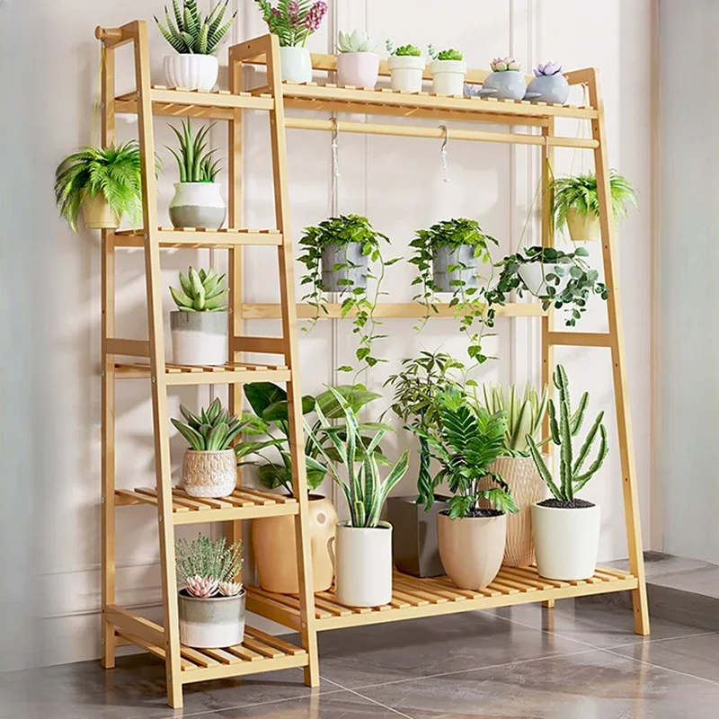 Designers Wood Plant Shelves Balcony Living Room Floor Type Bay Window Plant Shelves Pylon Flower Pot Furniture Portafiori FYPS view 4