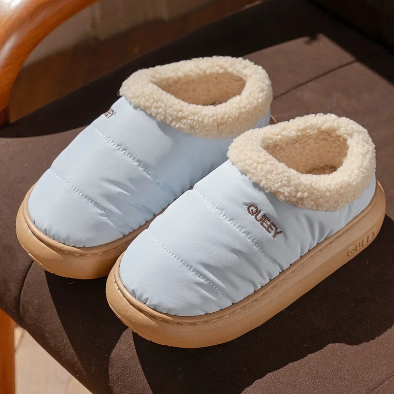 Women Men Winter Cotton Slippers Cozy Fluffy Fleece Warm Inner Plush Soft Anti Slip Sole Couple Home Footwear Outdoor Snow Boots