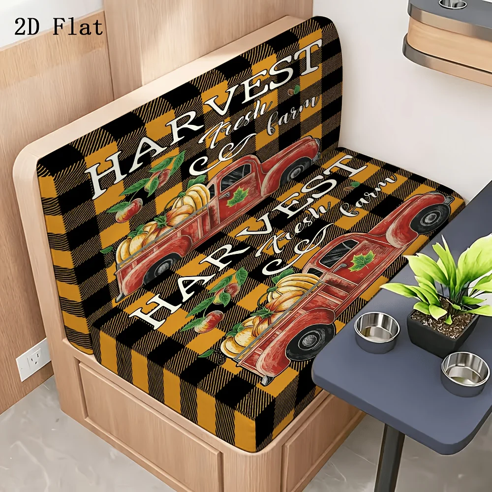 2pcs Harvest Fresh Farm Red Truck Buffalo Plaid RV Dinette Booth Seat Cover Stretch Camper Bench Slipcover