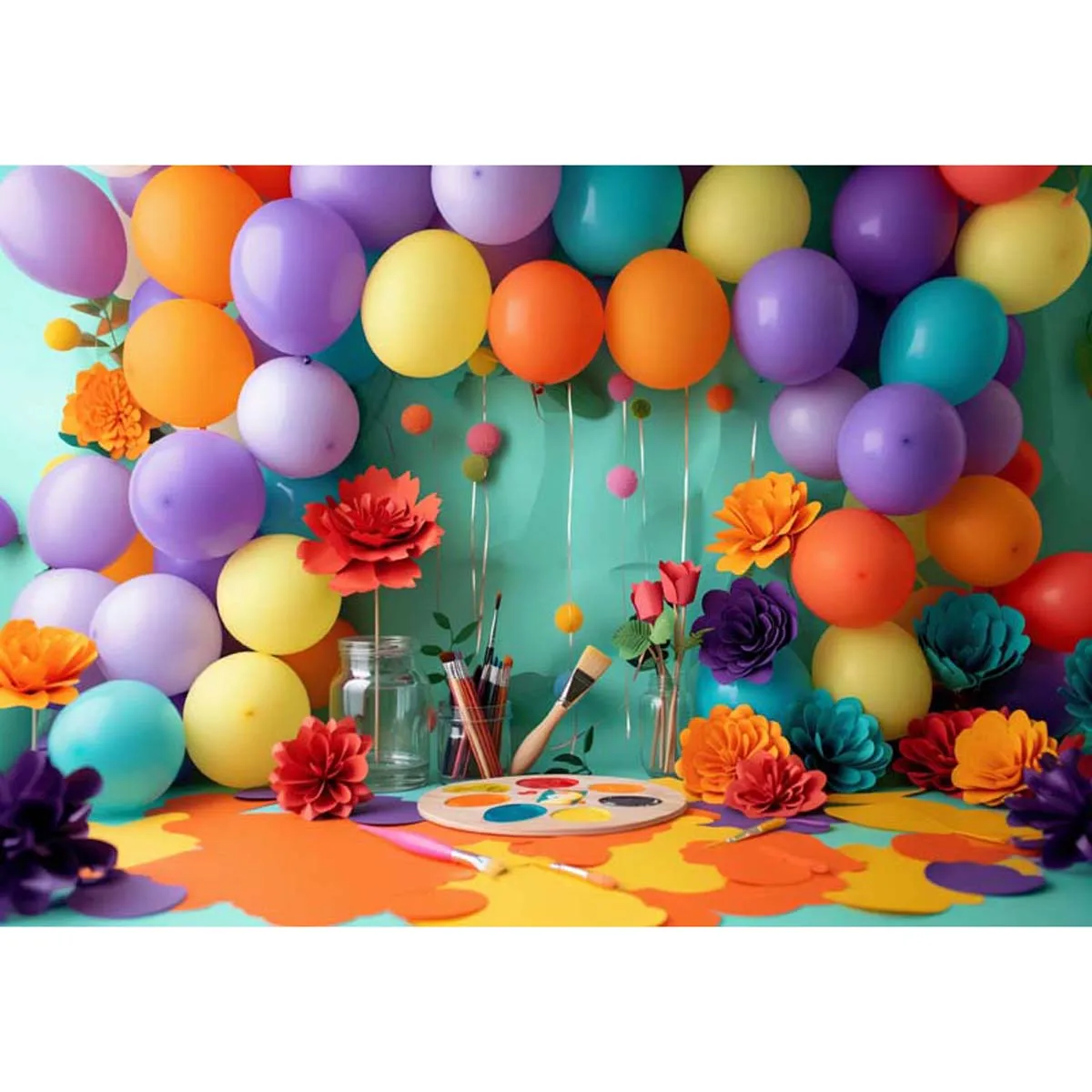 

Allenjoy Colorful Paper Flowers Balloons Backdrop