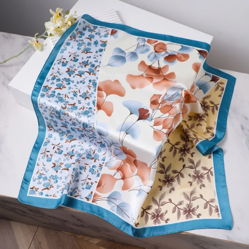 لينة الحرير الشعور مربع وشاح المرأة الساتان باندانا طباعة الأوشحة عصابة رأس سيدة الموضة الشعر شال التفاف الإناث منديل الحجاب