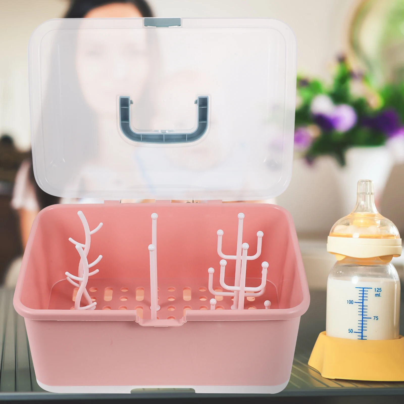 

Baby Bottle Storage Box Drying Rack Waterproof Large Capacity Food Grade Multi Function Organizer for Baby Supplies