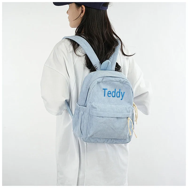 Custom Schoolbag 2025 New Fashion Corduroy Smooth Zipper Personalized Unique Name Large Capacity Travel Backpack Hiking Rucksack