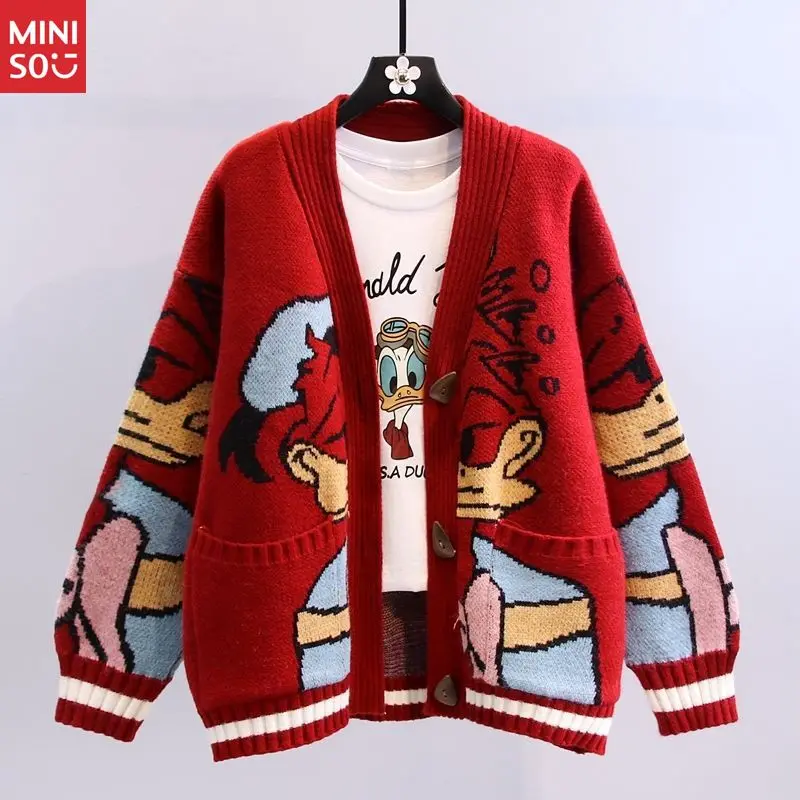 

Disney Cartoon Jacquard Sweater Jacket Women's Autumn and Winter Women's Clothing Lazy Style Loose Versatile Knitted Cardigan