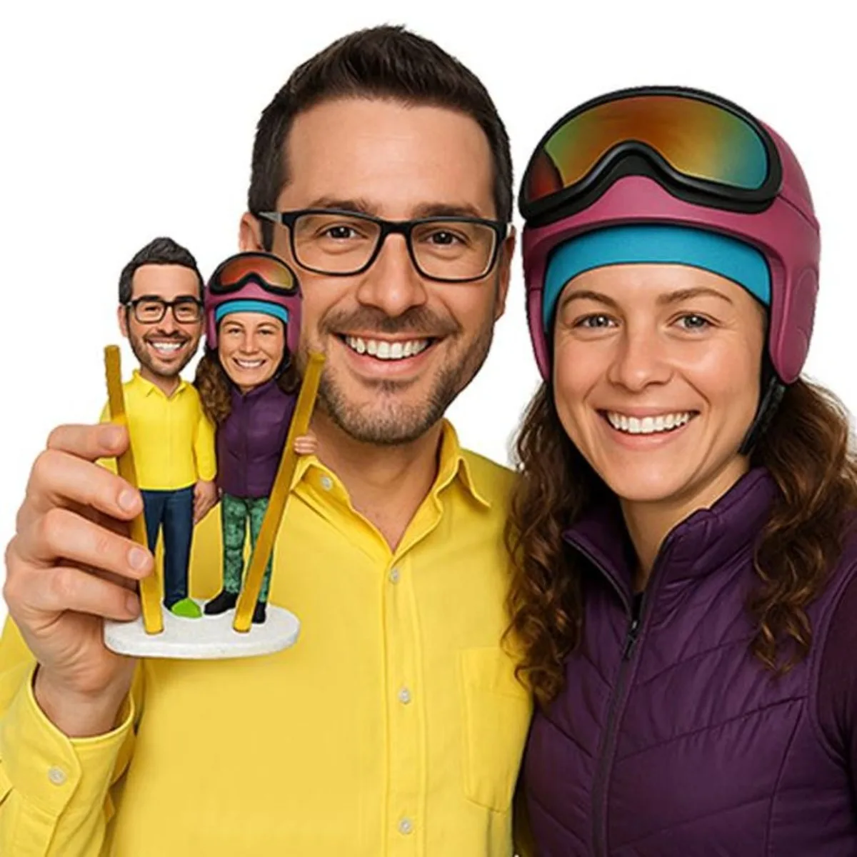 

Custom Bobblehead From Photo Handmade Clay Ski Couple Figurine Personalized Wedding Bridal Party Gift Birthday Anniversary