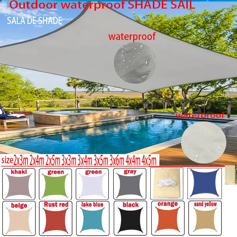 Waterproof Shade Sail Garden Canopy Sun Shade Camping Gazebo Outdoor Awnings Carport Pool UV Block Square Rectangle