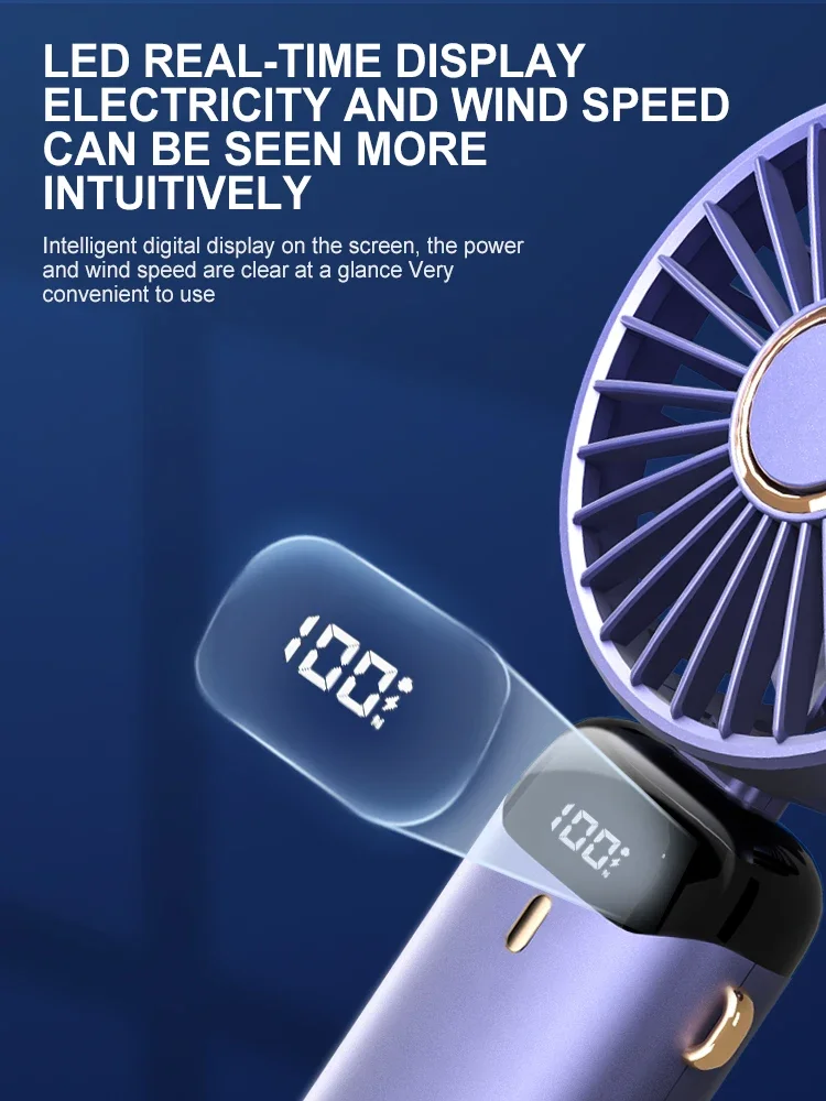 3000mAh Portable Handheld Fan LED Digital Display 90°Adjustable Rechargeable Fan , 5 Speed Wind Mini Aromatherapy