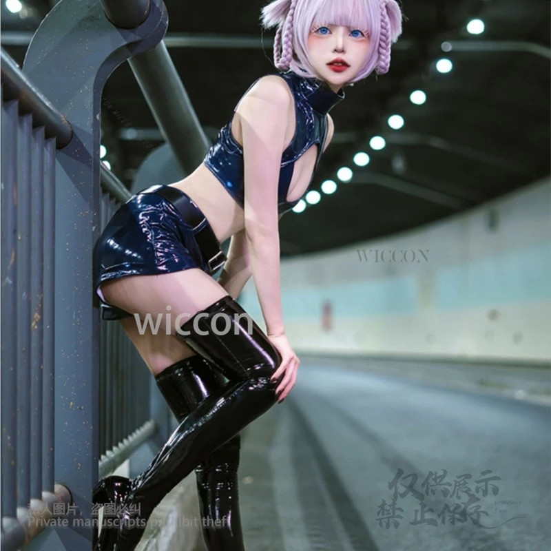 อะนิเมะใหม่Call Of The Nightคอสเพลย์Nazunaเครื่องแต่งกายแวมไพร์Nazuna PUหนังTrench Coat Y2Kเครื่องแต่งกายเซ็กซี่ผู้หญิงปาร์ตี้ฮาโลวีน