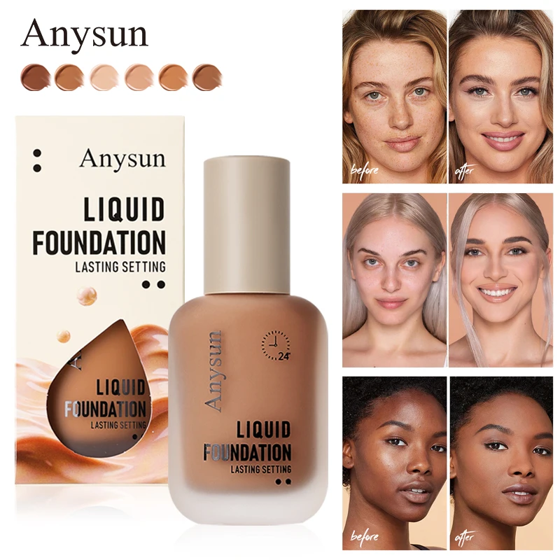 Anysun Six Color Multi Skin Color Makeup Holding Liquid Foundation European And American Dark And Light Color Makeup Base Liquid