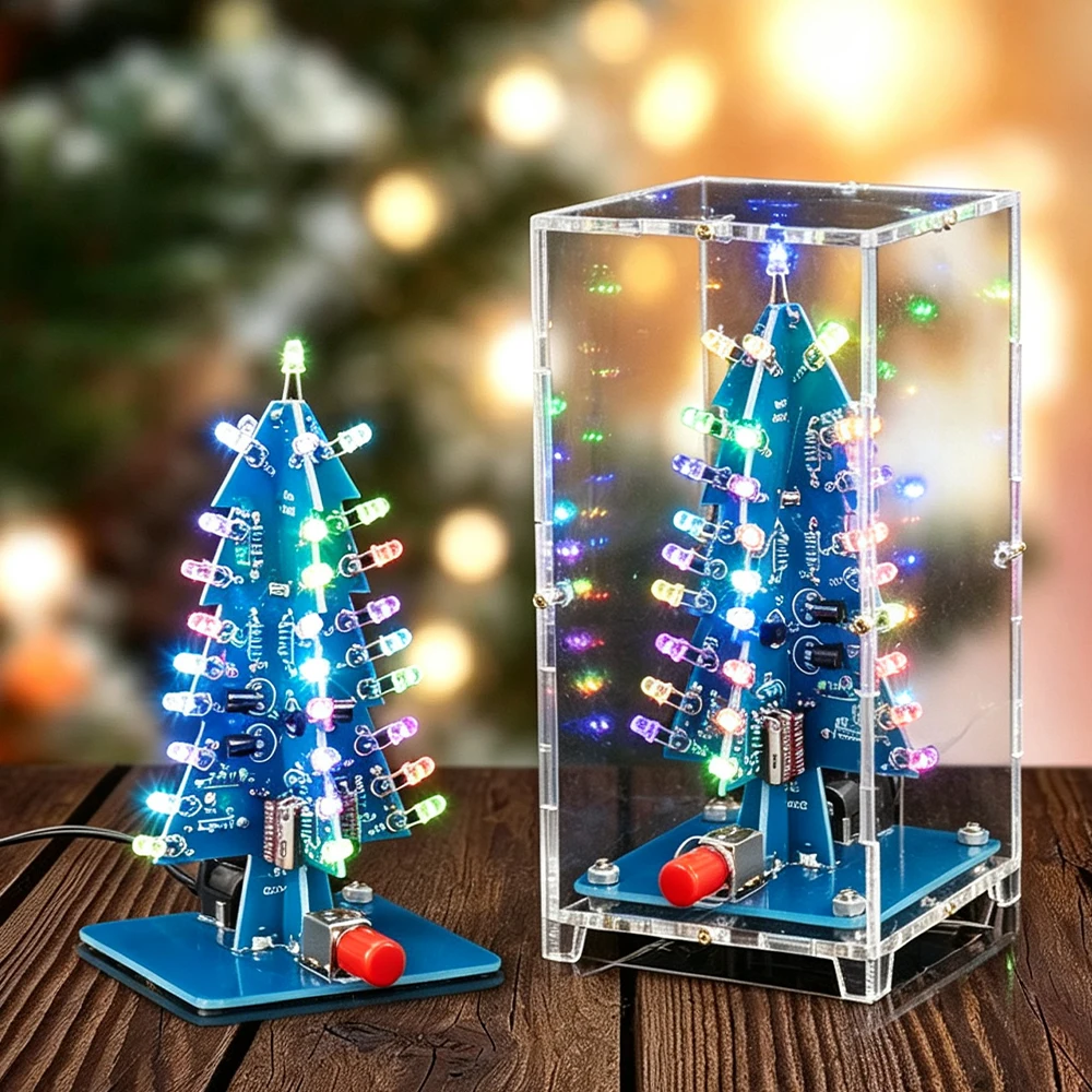 Christmas Tree 3D Xmas Tree Led DIY Kits 7 Color Flash Circuit LED DIY Soldering Kit Soldering Practice Christmas Holiday Gift