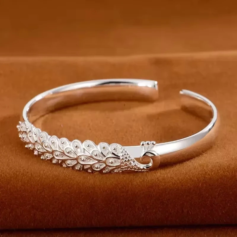 Luxury 925 Sterling Silver Open Bracelets For Women Elegant Peacock Opening Screen Bracelets Party Wedding Fine Jewelry Gifts image 6