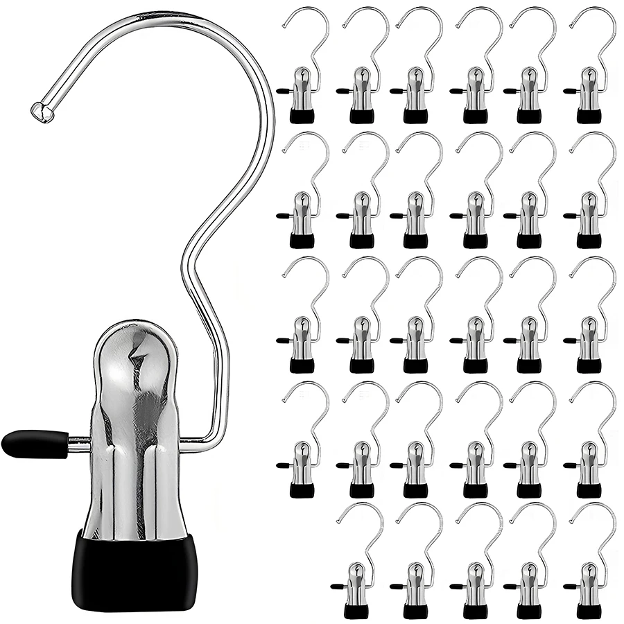 10pcs Stainless Steel Multi-Purpose Clip Hanger Hooks, Strong Load-Bearing For Clothes, Hats, Boots Storage, Non-Slip Coated