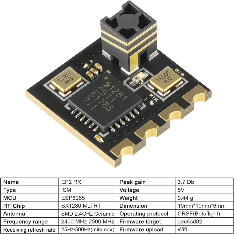 

ExpressLRS Nano EP2 Receiver 2.4GHz Long Range 10km SX1280 MCU ESP8285 500Hz Ultra-Low Latency CRSF for FPV Drone Pagoda Antenna