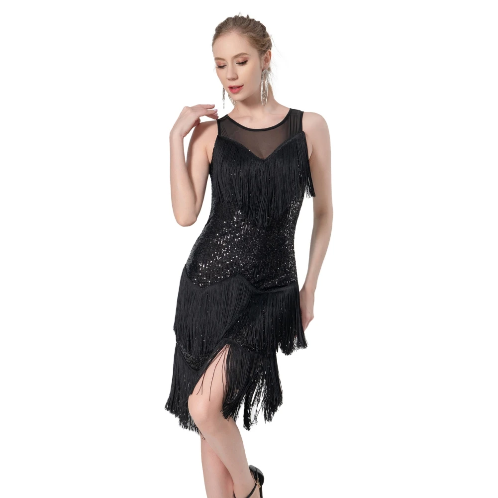 

Women's Sloping Shoulders Sequins Tassels Gatsby Cocktail Sequin Tassel Dress