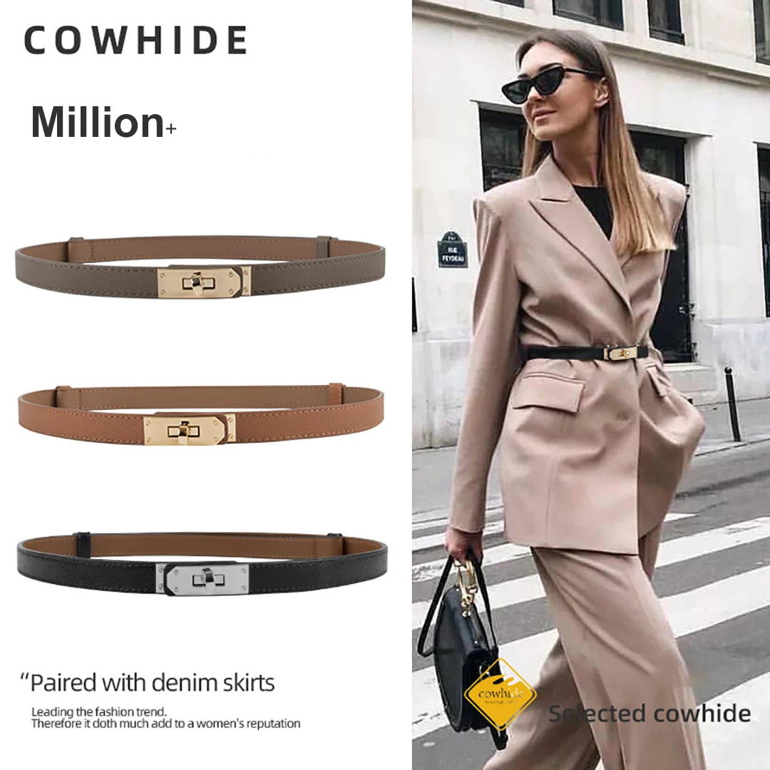 Leather Belt Adjustable Gold/silvery Color buckle Belt For Women's Waist Strap Female Jeans Dress Trouser