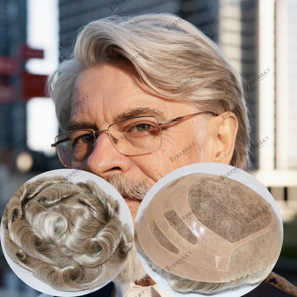 

Мужской парик-система замещения волос 1B80 Old Man Super Durable: накладка из натуральных волос на основе NPU Mono PU с естественной линией роста волос, 340 грамм #