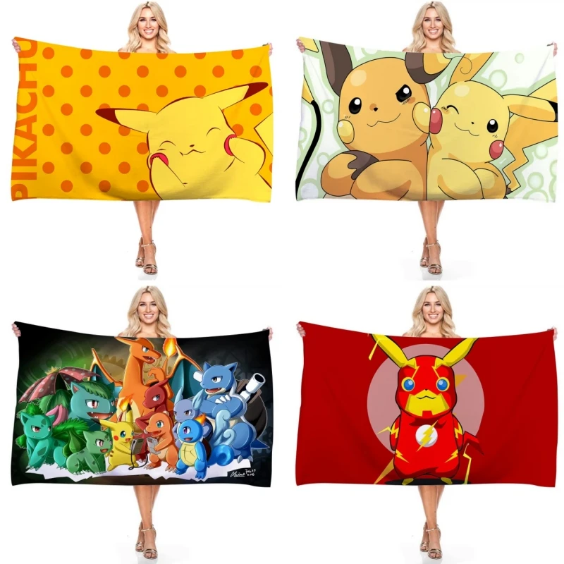 Anime Cartoon Pokemon Beach Towel Pikachu Summer Towels Bathroom Bath Towel Swim Christmas Towels Travel Beach Towel Gift