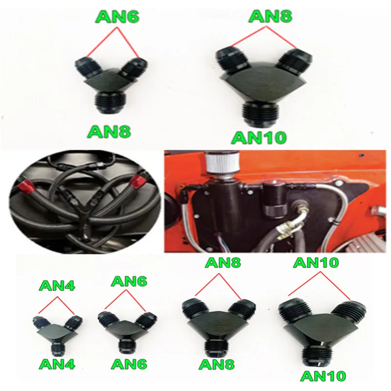 

HQ Block Y Adapter Fittings Adaptor Tee oil pipe joint Male Thread AN4 AN6 AN8 AN10 Aluminium Fuel Oil Hose Fitting Pipe Joint