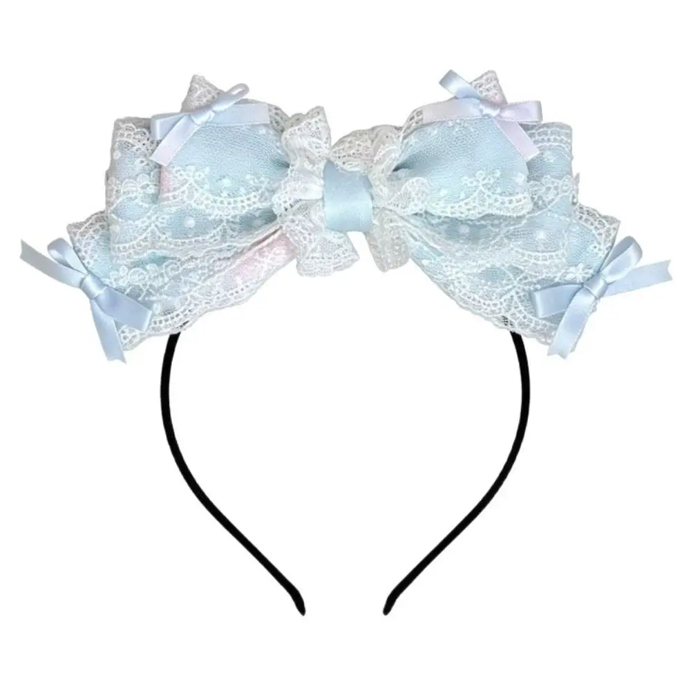 Trend Ruffle Lace Ribbon Bowknot Hairband Wide Sweet Style Kawaii Hair Hoop Headwear Lolita Headdress Women's Hair Accessories