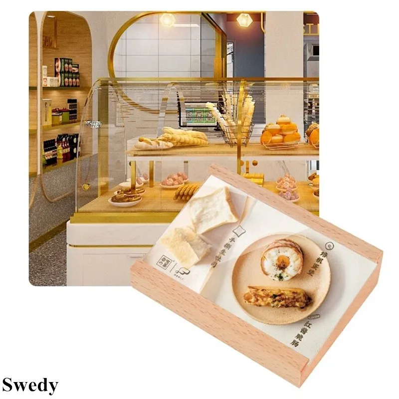 50x70mm Small Wood Base Acrylic Sign Holder Display Stand Table Number Place Card Holder Mini Price Label Card Tags