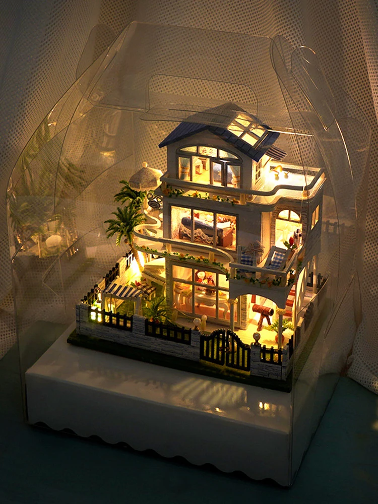 Zestaw Mebli do Mini Drewnianego Domku dla Lalek DIY, Lampki, Akcesoria Miniaturowe do Domku dla Lalek Casa, Ręcznie Robione Drewniane Zabawki, Prezenty Urodzinowe 2015 Nowość — zdjęcie 2