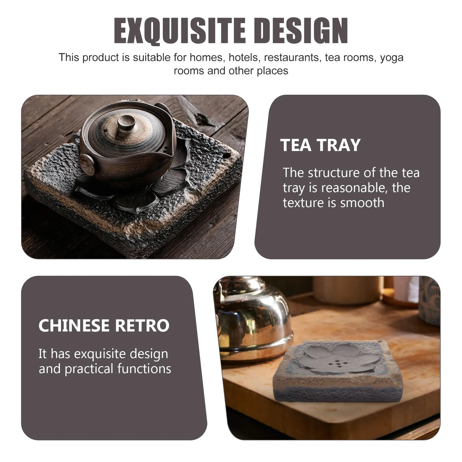 

Crude Pottery Tea Tray Retro Chinese Style Vintage Design Lotus Pattern Water Storage Teacup Plate Home Tea Serving Tray