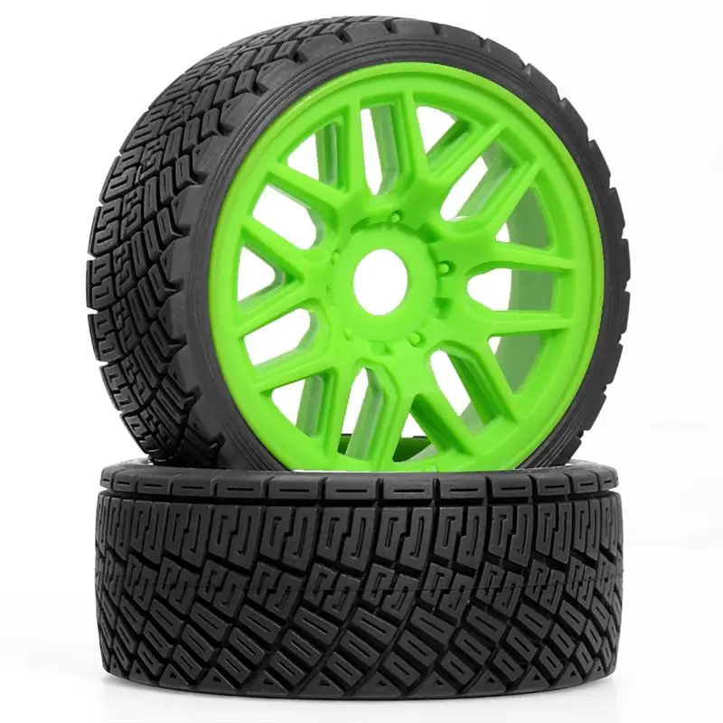 B05C-Hex Hub& 4Pcs RC Car Rubber Tires& Wheels For 1/7 1/8 WRC KM FS KKPIT ARRMA W234 Off-Road Vehicle Upgrade Parts Green