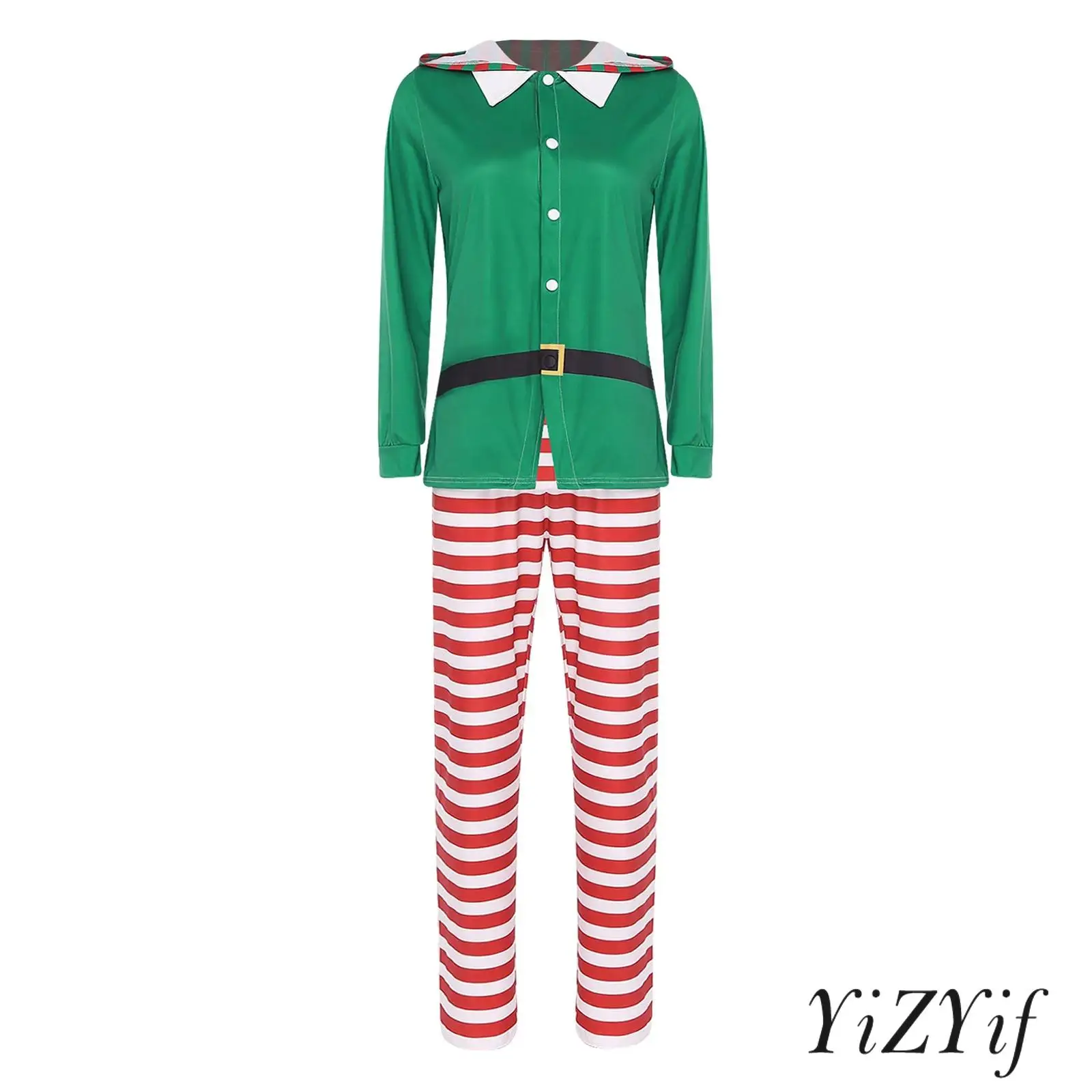 

Women's Christmas Elf Pajamas Party Cosplay Costume Long Sleeve Hooded Top And Striped Pants Set for Xmas Holiday Eve Gathering