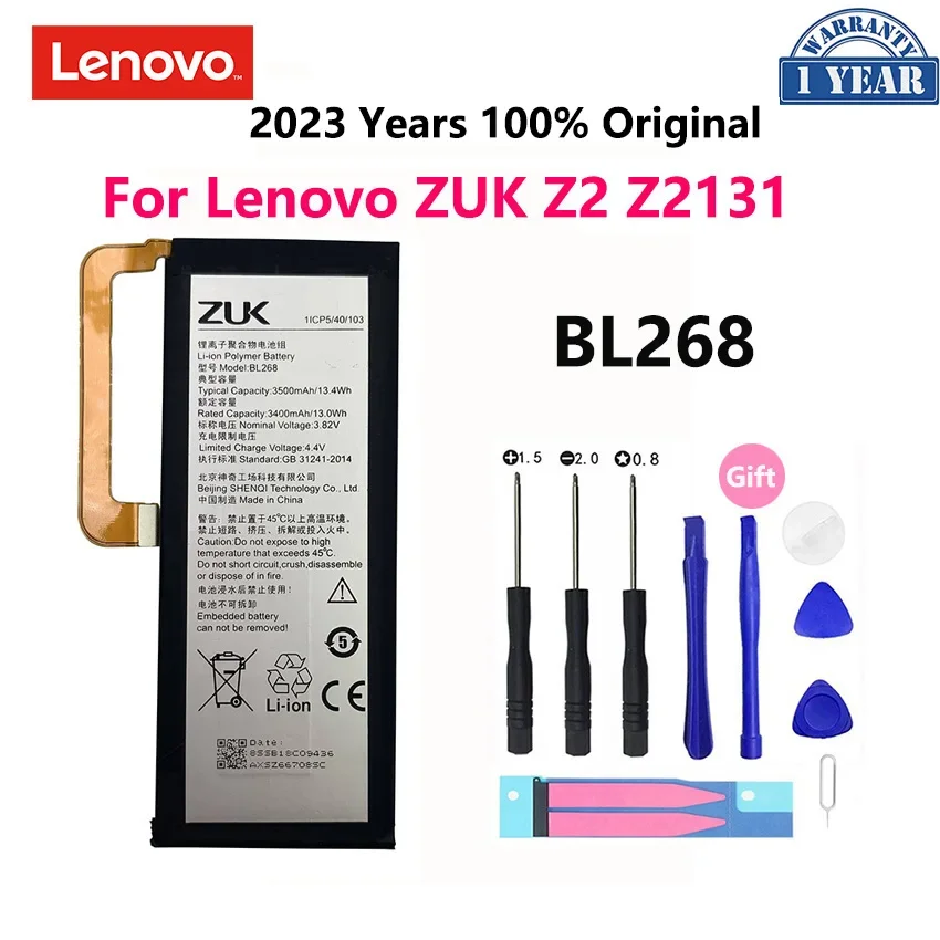 

100% Original 3500mAh BL268 Battery For Lenovo ZUK Z2 ZUKZ2 Z2131 Mobile Phone Replacement Batteries Bateria + Free Tools