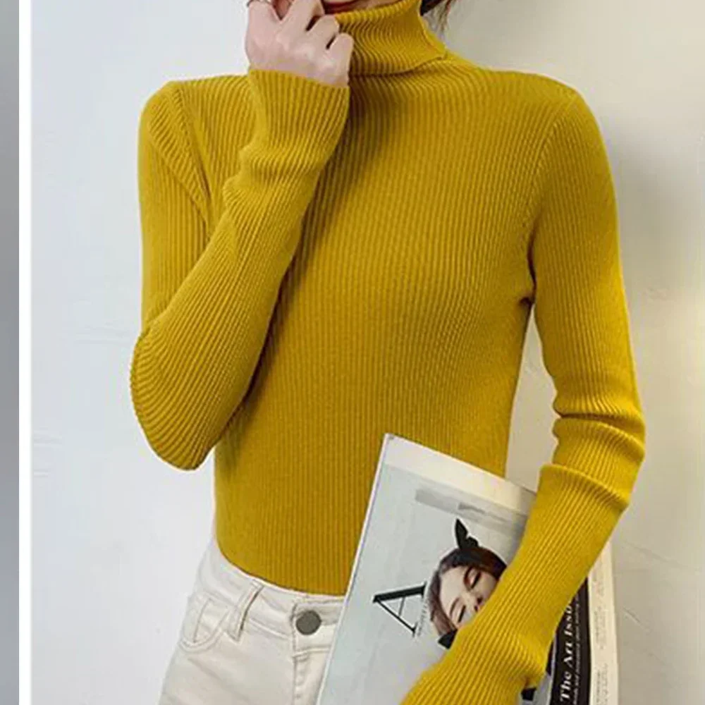 S-2XL Sweaters Slim Fit Long Sleeves Knitwears Women's Sweater Solid Knit Top Elastic Pullover Korean Fashion Poleras De Mujer