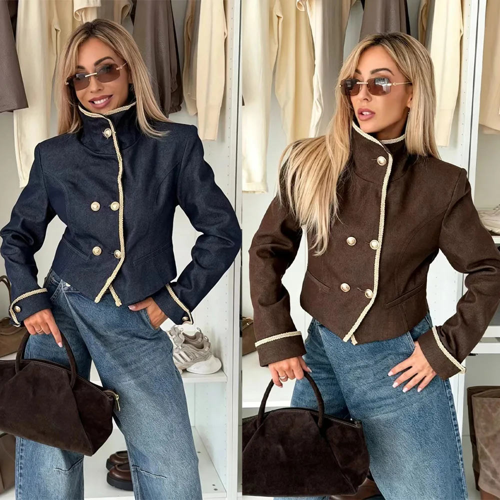 2026 Autumn. New Fashionable And Multifunctional Napoleon Stand Necklace Patchwork Short Women's Jacket 6343 Prom