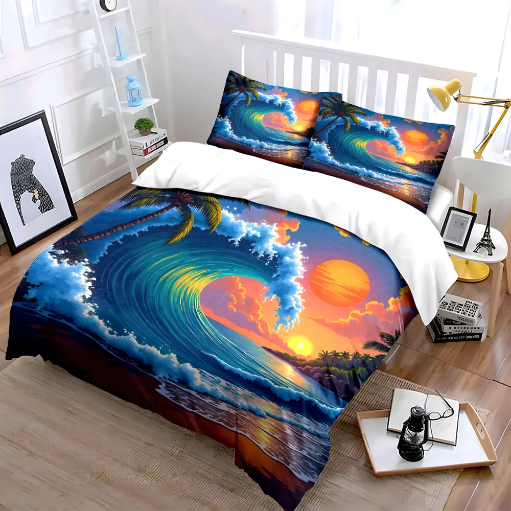 Blue Wave and Sunset Beauty Printed Duvet Cover Set1 Duvet Cover+2 PillowcaseMulti Size Bedroom Bedding Decor Luxury gifts