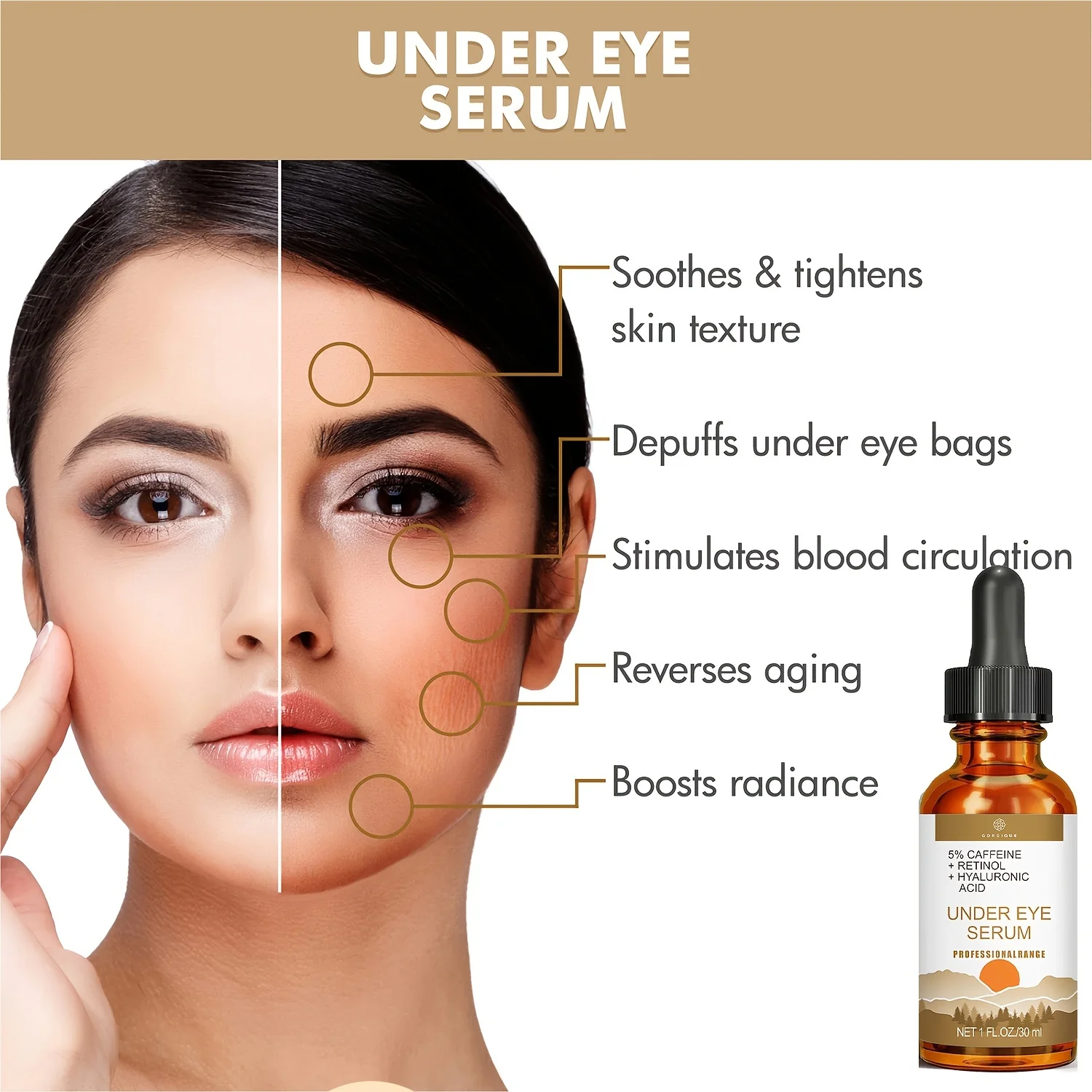 Organic Under Eye Serum with 5% Caffeine Retinol Hyaluronic Acid