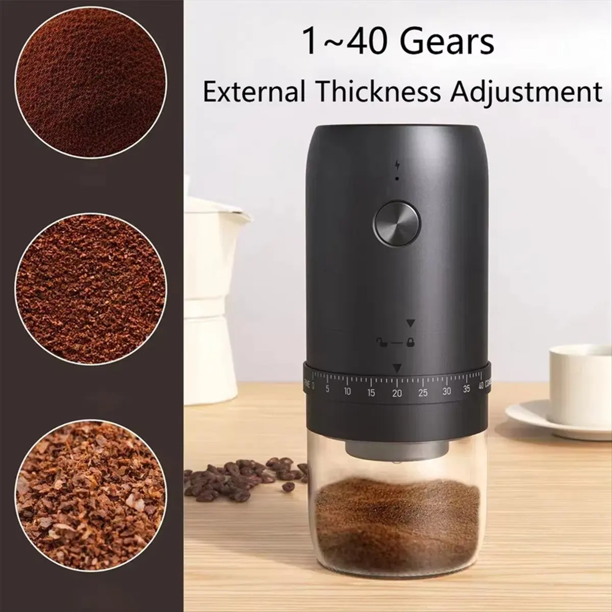 (AIMA) Molinillo de café eléctrico portátil, 40 velocidades ajustables, inicio con un botón, molinillo de granos, recargable por USB, licuadora para el hogar y exteriores