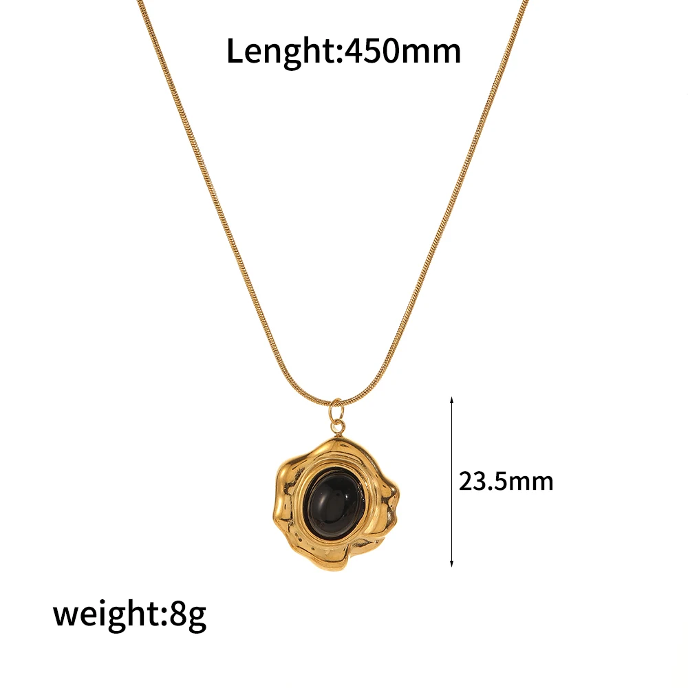 Modische Naturstein-Edelstahl-Anhänger-Halskette, vergoldet, französischer Retro-Schmuck für Damen – Detail 4