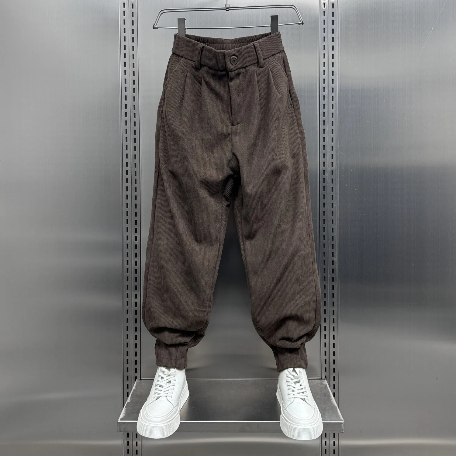 

Men's Solid Color Casual Simple Basic Trendy Loose Jogger Trousers Autumn Winter New Fashion Male Clothes Zipper Corduroy Pants
