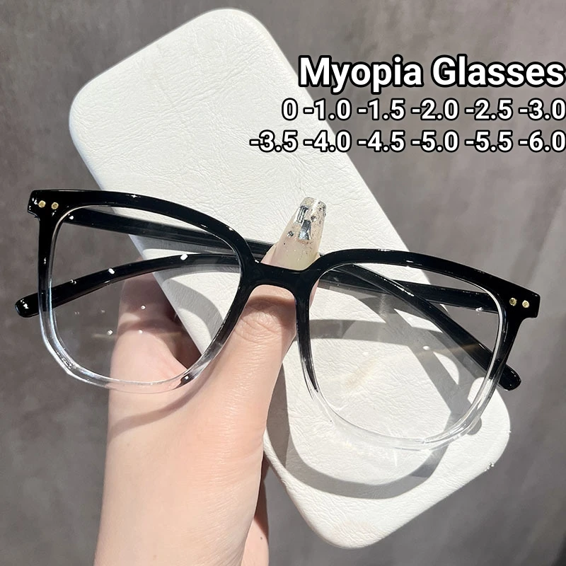 

Women Trendy Popular Myopia Glasses New Square Frame Clear Short Sighted Eyeglasses Men Vintage Prescription Eyewear 0 to -6.0