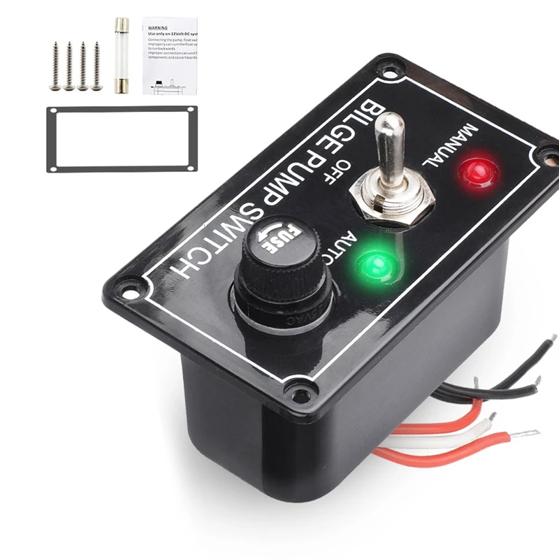 DC 12V Fused Marine Bilge Pump Switch Panel With LED Indicator Light Manual/Off/Auto 3-Way Toggle Switch