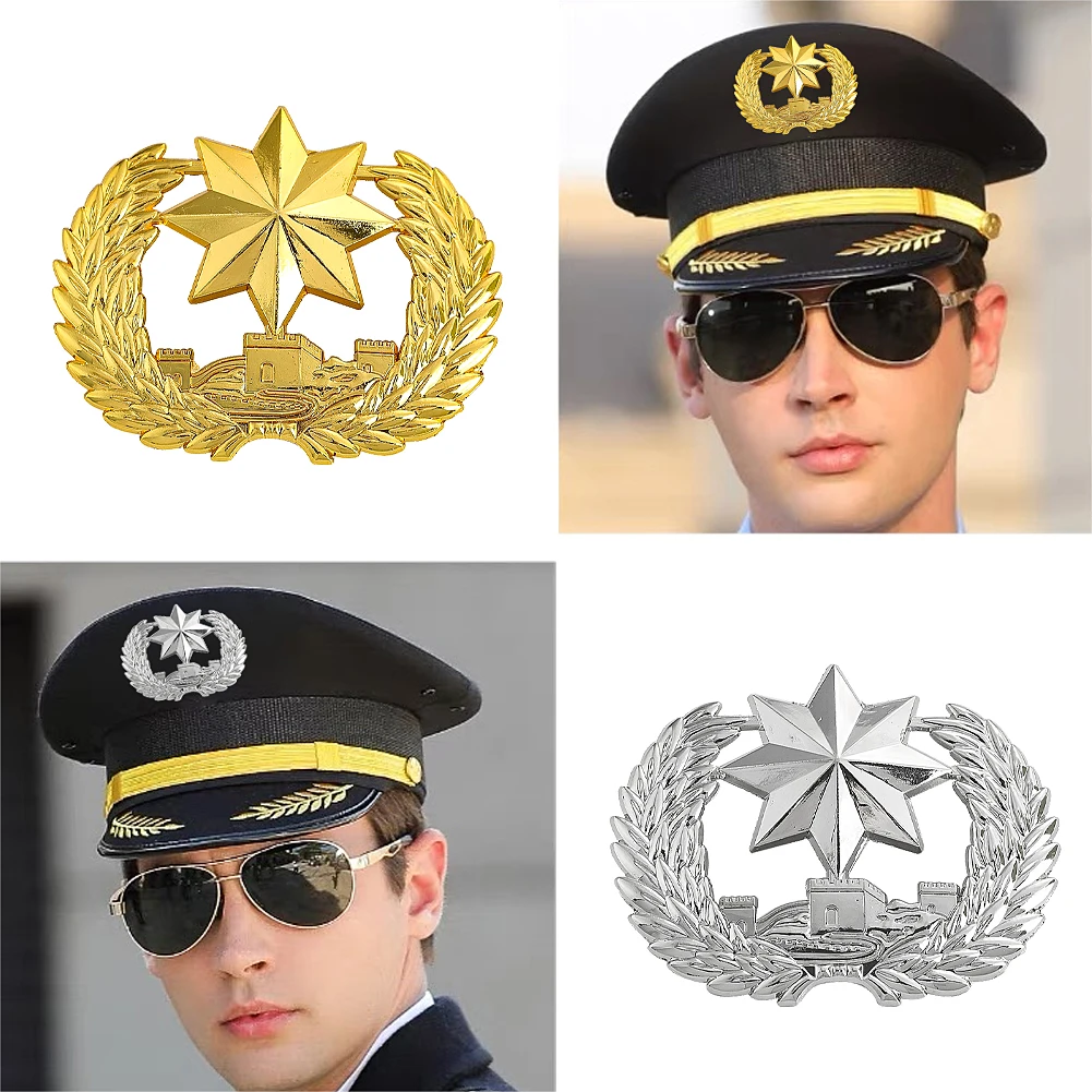 Snowflakes Stars Wheat Golden Silver Color Zinc Alloy Big Lip Cap Cockade Security Guard Officer Hat Badge DIY Jewelry Accessory